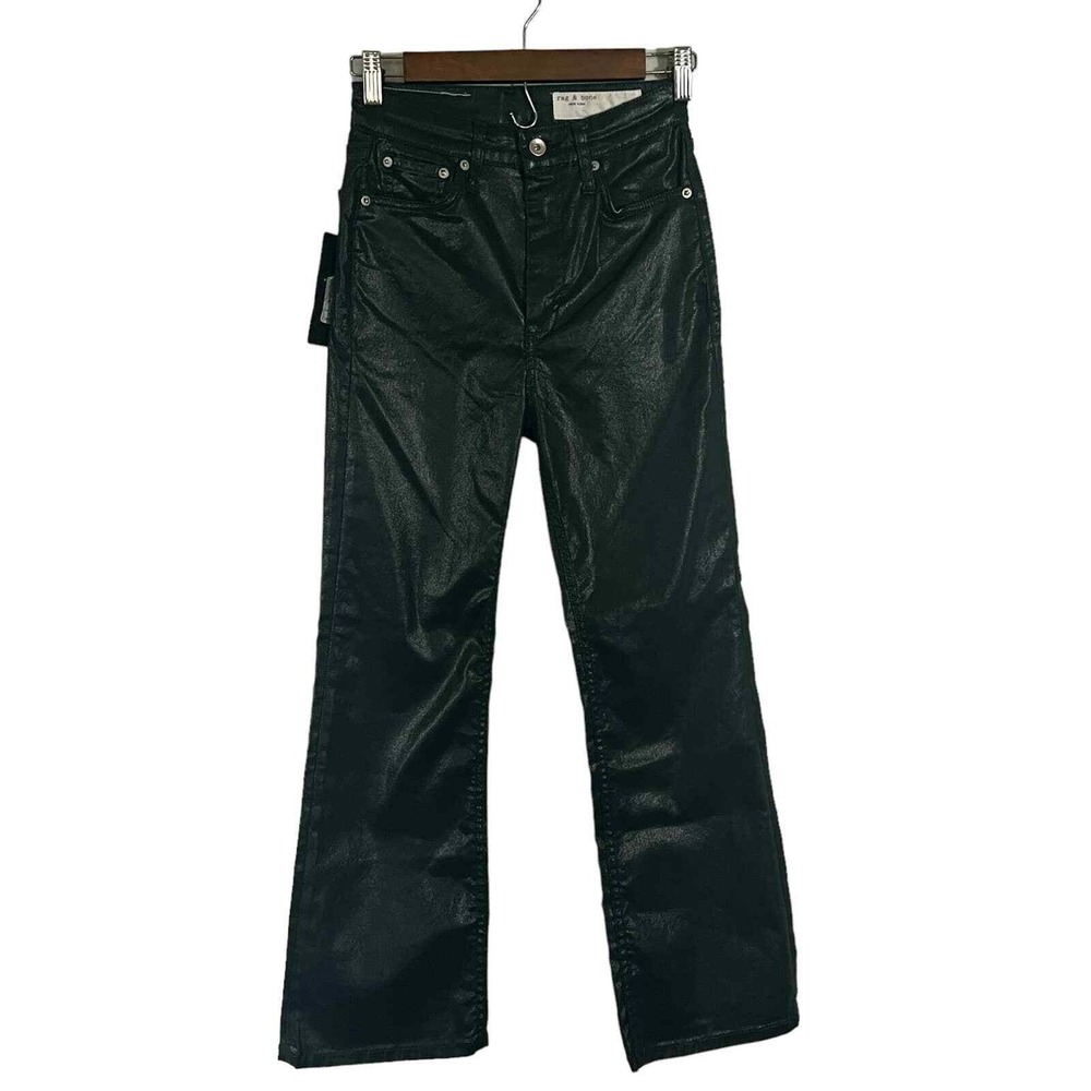 Rag Bone Casey High Rise Ankle Flare Faux Leather Pants Black Size 25 - Picture 5 of 16